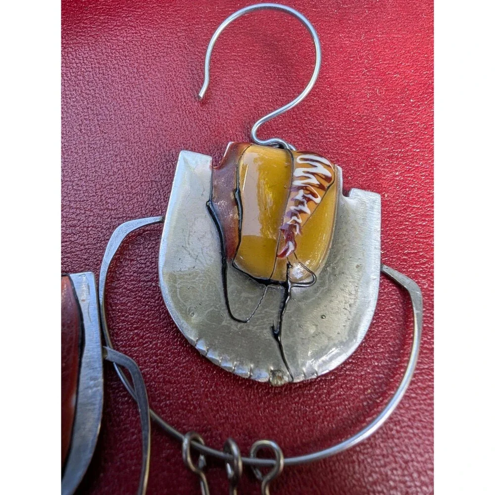 Vintage Abstract Enamel Metal Dangle Earrings